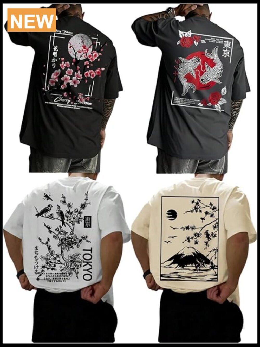 Floral Graphic Tees 4-Pack Short Sleeve Vintage Summer Tops Streetwear Pull On